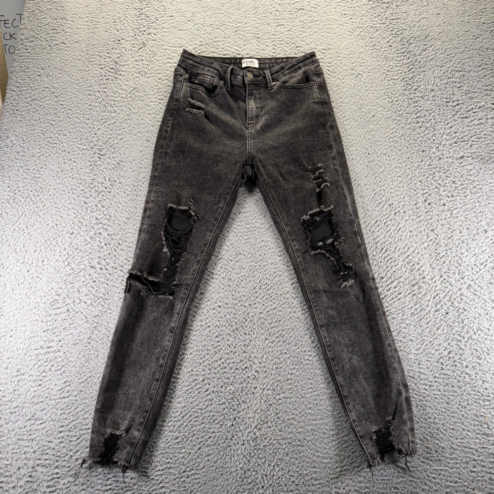Simple Society Jeans Womens 26x28 Black Denim Skinny‎ Ankle Distressed Workwear
